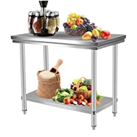 Homgrace Mesa de cocina en acero inoxidable con dos estantes- mesa para la preparación de comida para cocina- 100 x 60 x…